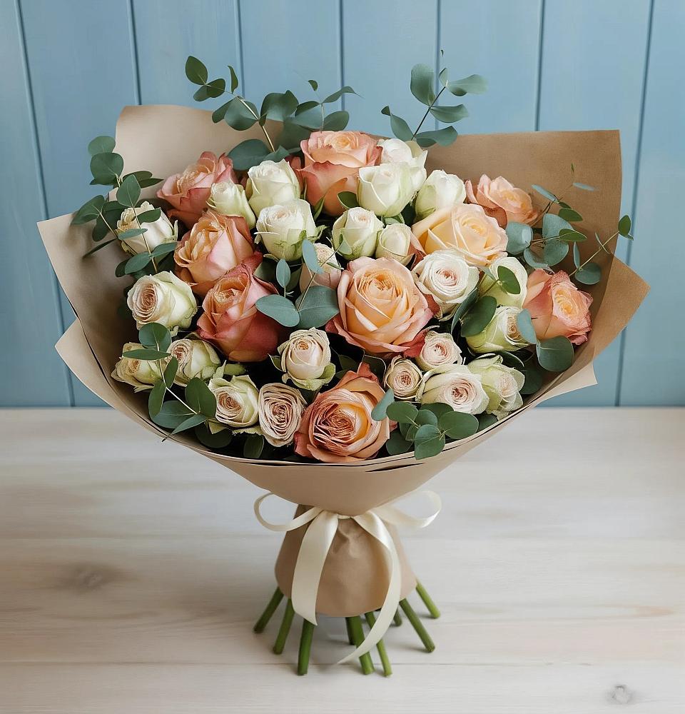 Букет цветов из: Альстромерии и Розы в Западный