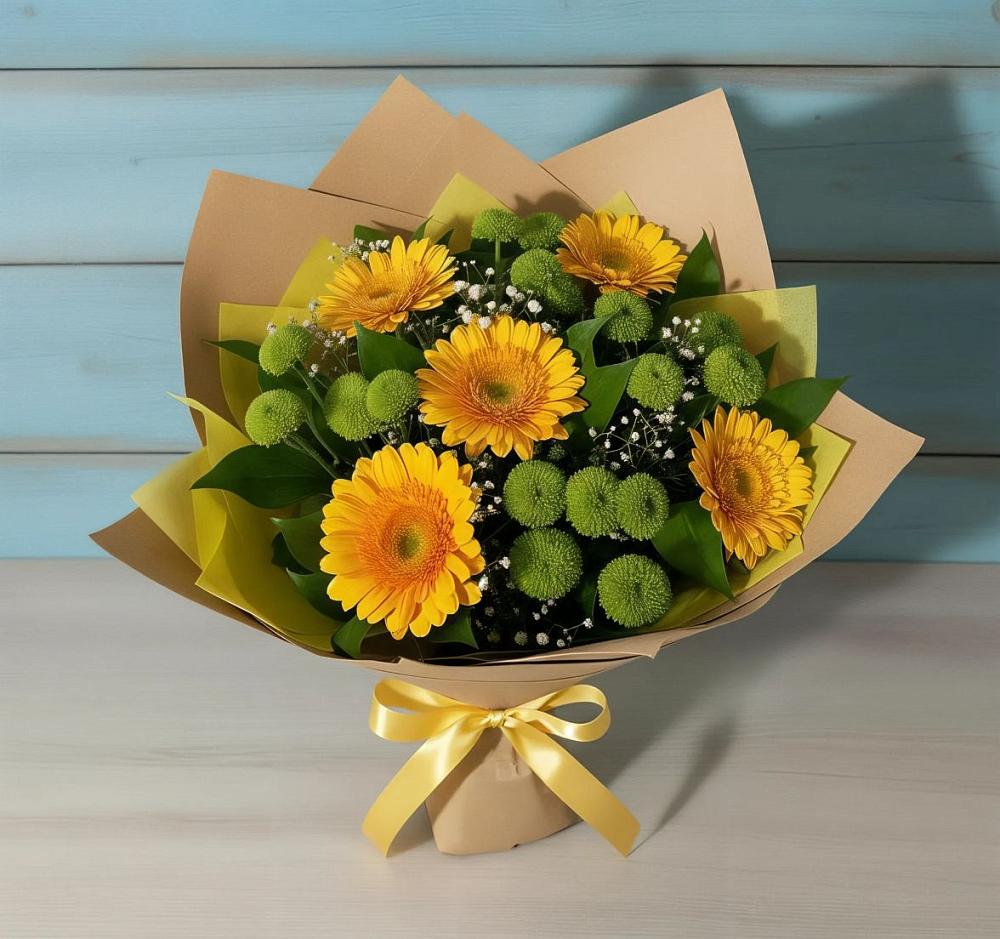 Букет цветов из: Герберы и Хризантемы в Западный