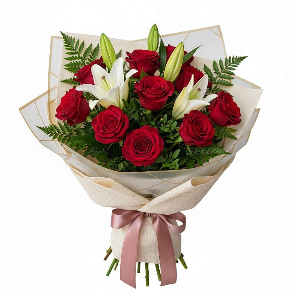 Букет цветов из: Лилии и Розы в Западный