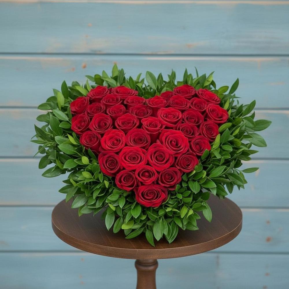 Цветочная композиция из Розы в виде сердца в Западный