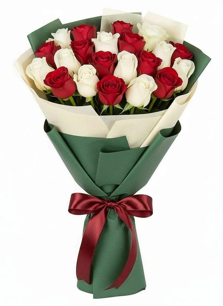 Букет Микс из красных и белых роз в Западный