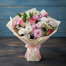 Букет цветов из:  Хризантемы, Альстромерии и Розы #REPLACE_PRED# Западный