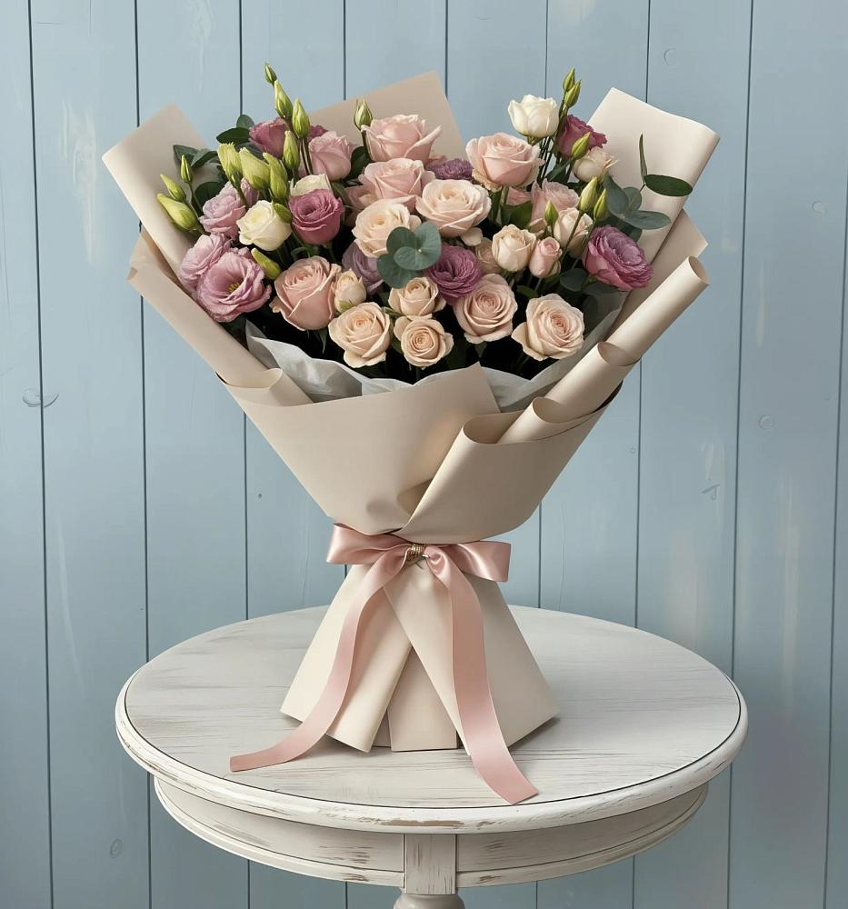 Букет цветов из: Розы и Лизиантусы в Западный