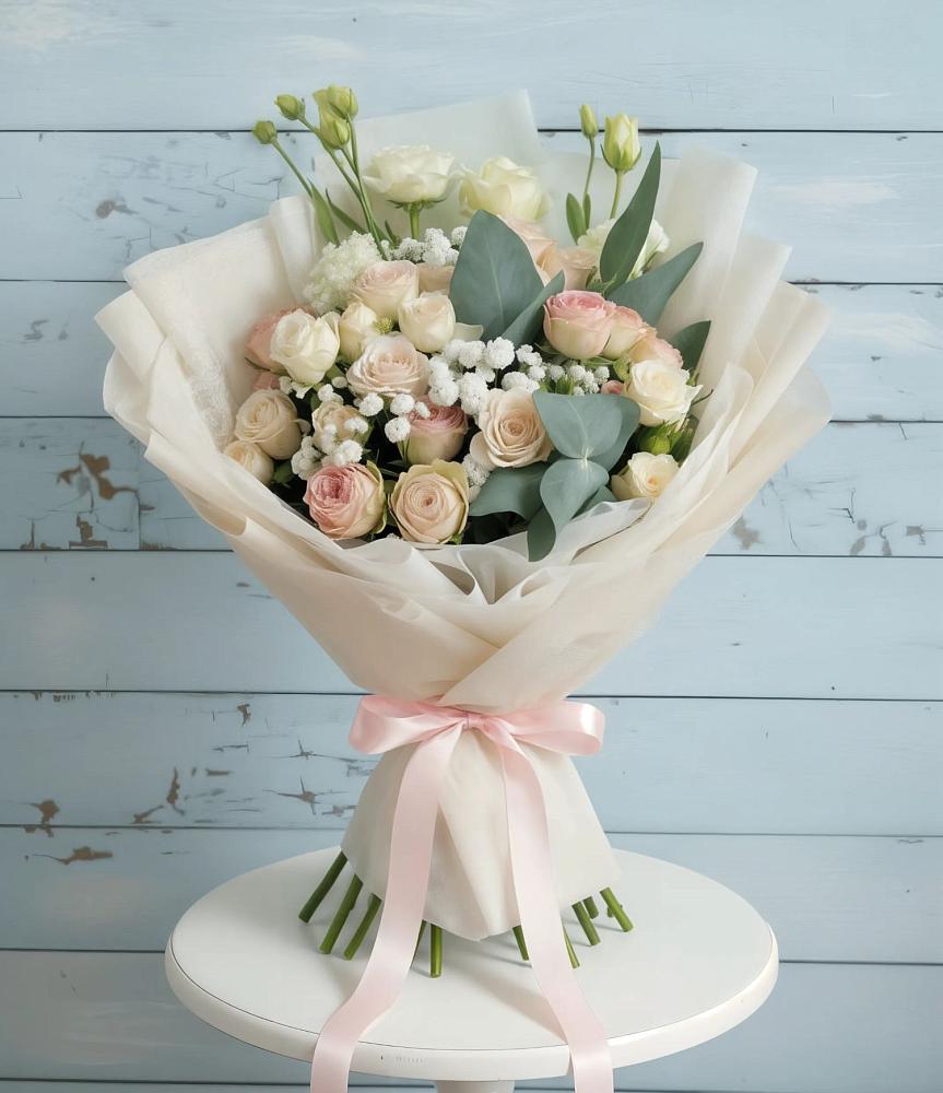 Букет цветов из: Розы и Лизиантусы в Западный