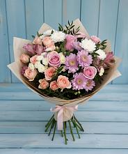 Букет цветов из:  Хризантемы, Розы и Альстромерии в Западный